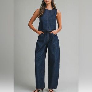 Dark Denim Open back top and jeans set